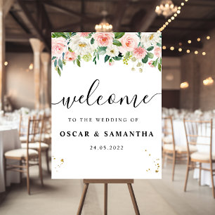 Modern Pink Watercolor Beauty Flowers & Gold Drops Poster