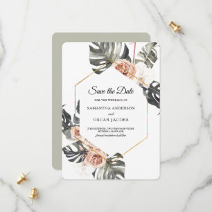 Modern Pink Watercolor Beauty Flowers & Gold Drops Save The Date