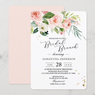 Modern Pink Watercolor Beauty Flowers & Leaves Invitation