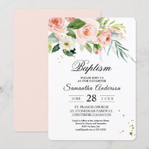Modern Pink Watercolor Beauty Flowers & Leaves Invitation