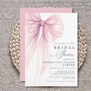 Modern Pink Watercolor Bow Bridal Shower Invitation