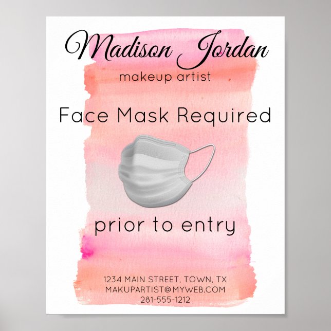 Modern Pink Watercolor Brush Face Mask required Poster (Front)