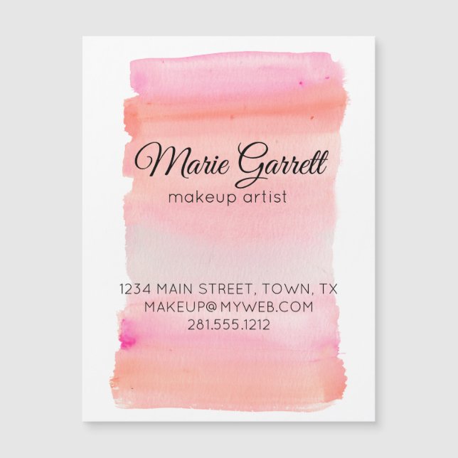 Modern Pink Watercolor Brush Stroke Magnetic Card (Front)