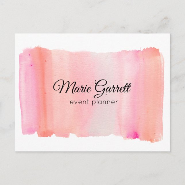 Modern Pink Watercolor Brush Stroke Marketing Postcard (Front)