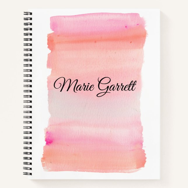 Modern Pink Watercolor Brush Stroke Notebook (Front)