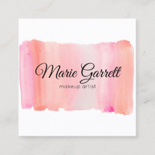 Modern Pink Watercolor Brush Stroke Square Business Card