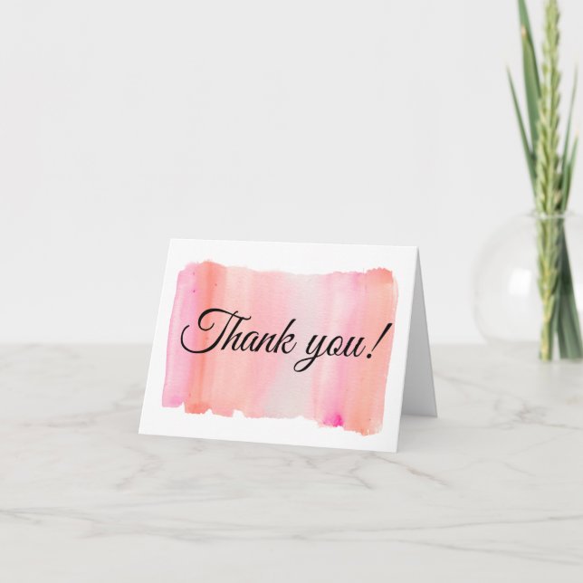 Modern Pink Watercolor Brush Stroke Thank You Card (Front)