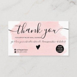 Modern pink watercolor brushstroke order thank you business card