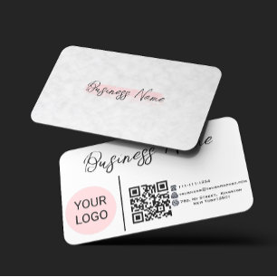 Modern Pink Watercolor Buffalo Plaid QR CODE  Business Card