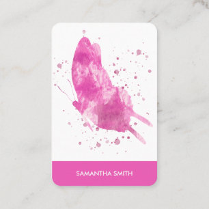 Modern Pink Watercolor Butterfly Artist Business Card