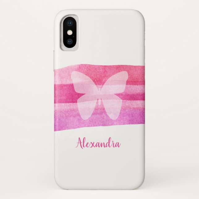 Modern Pink Watercolor Butterfly Monogram Case-Mate iPhone Case (Back)