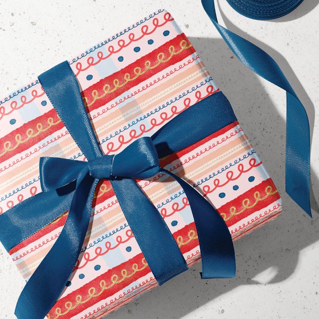 Modern Pink Watercolor Candy Cane Stripe Plaid Wrapping Paper (Creator Uploaded)