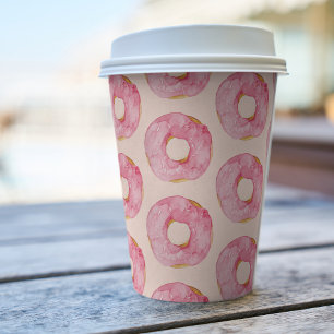 Modern Pink Watercolor Doughnuts Pattern Paper Cups