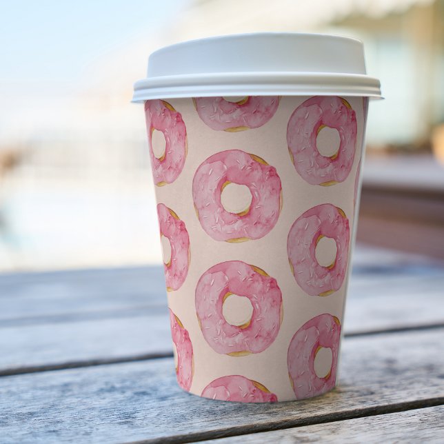 Modern Pink Watercolor Doughnuts Pattern Paper Cups (Creator Uploaded)