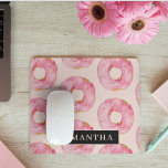Modern Pink Watercolor Doughnuts Pattern With Name Mouse Mat<br><div class="desc">Modern Pink Watercolor Doughnuts Pattern With Name</div>