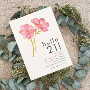 Modern Pink Watercolor  Floral 21st birthday   Invitation