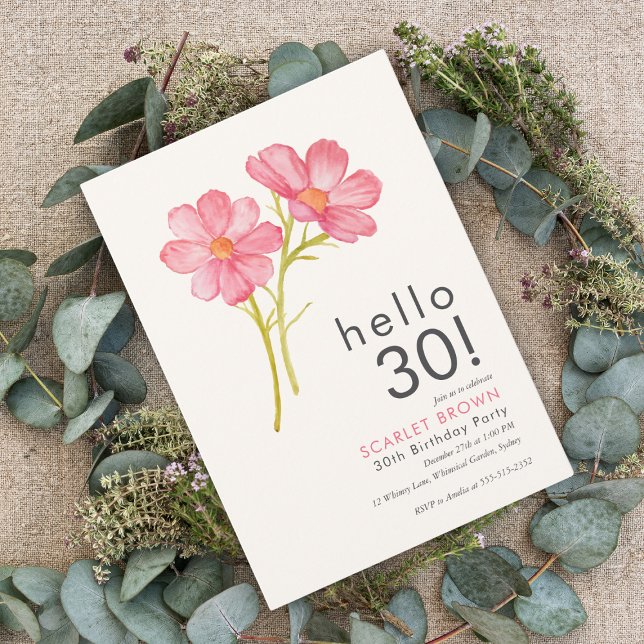 Modern Pink Watercolor  Floral 30th birthday   Invitation (Creator Uploaded)