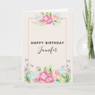 Modern Pink Watercolor Floral Bouquet Birthday Card