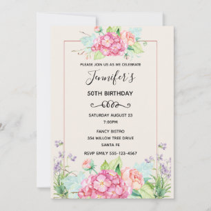 Modern Pink Watercolor Floral Bouquet Birthday Invitation