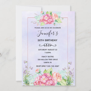 Modern Pink Watercolor Floral Bouquet Birthday Invitation