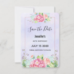 Modern Pink Watercolor Floral Bouquet Birthday Save The Date