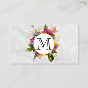 Modern Pink Watercolor Floral Bouquet Monogram Business Card