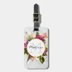 Modern Pink Watercolor Floral Bouquet Monogram Luggage Tag