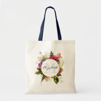 Modern Pink Watercolor Floral Bouquet Monogram