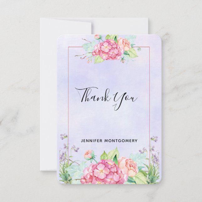 Modern Pink Watercolor Floral Bouquet Thank You (Front)