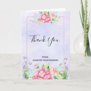 Modern Pink Watercolor Floral Bouquet Thank You Card