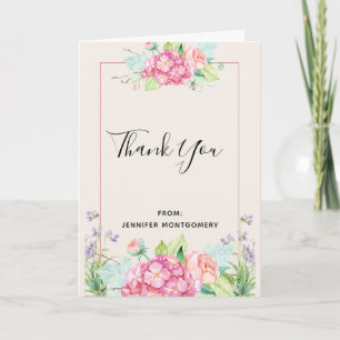 Modern Pink Watercolor Floral Bouquet Thank You Card