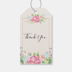 Modern Pink Watercolor Floral Bouquet Thank You Gift Tags