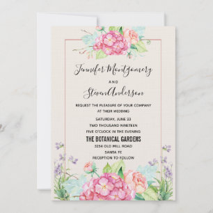 Modern Pink Watercolor Floral Bouquet Wedding Invitation