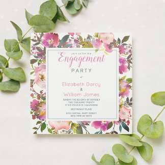 Modern pink watercolor floral Engagement Party Invitation