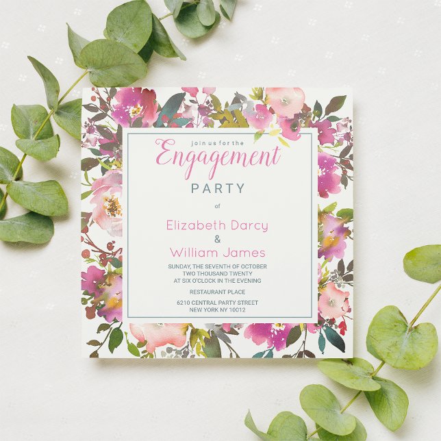 Modern pink watercolor floral Engagement Party Invitation (Modern pink watercolor floral Engagement Party )
