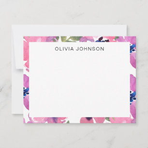 Modern Pink Watercolor Floral Flat Note Card