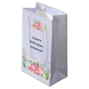 Modern Pink Watercolor Floral Frame Birthday Small Gift Bag