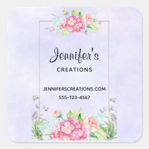 Modern Pink Watercolor Floral Frame Business Square Sticker