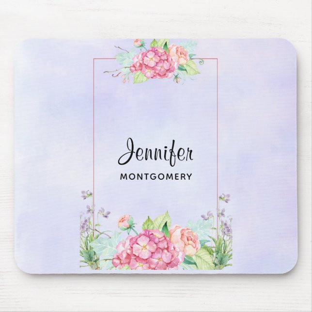 Modern Pink Watercolor Floral Frame Mouse Mat (Front)