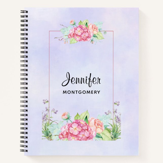 Modern Pink Watercolor Floral Frame Notebook (Front)