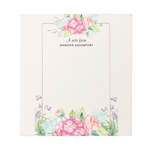 Modern Pink Watercolor Floral Frame Notepad (Front)