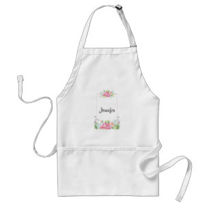 Modern Pink Watercolor Floral Frame Standard Apron