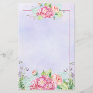 Modern Pink Watercolor Floral Frame Stationery