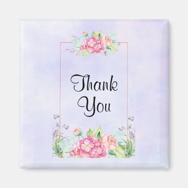 Modern Pink Watercolor Floral Frame Thank You Magnet (Front)