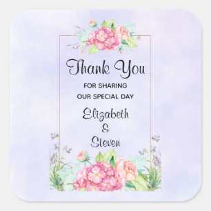 Modern Pink Watercolor Floral Frame Thank You Square Sticker