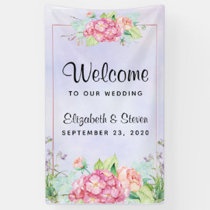Modern Pink Watercolor Floral Frame Wedding Banner