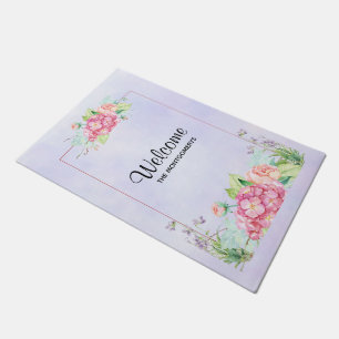 Modern Pink Watercolor Floral Frame Welcome Doormat