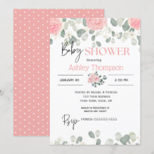 Modern Pink Watercolor  Floral Girls Baby Shower  