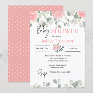 Modern Pink Watercolor Floral Girls Baby Shower Invitation