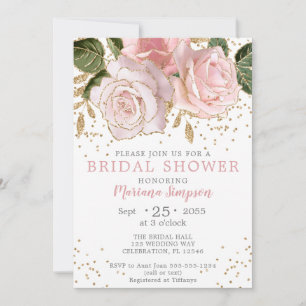 Modern Pink Watercolor Floral Gold Glitter Invitat Invitation